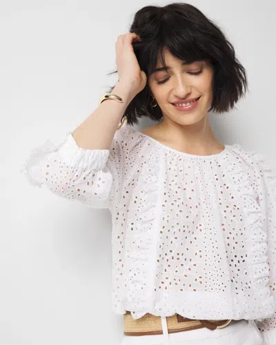 White House Black Market Eyelet & Ruffle Blouse In White