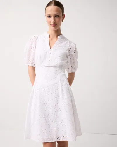White House Black Market Eyelet Cotton Mini Dress In White