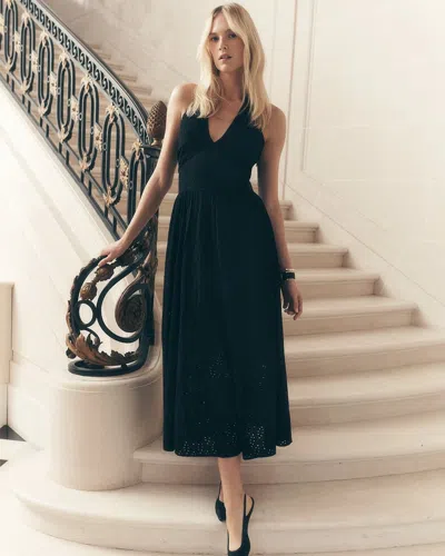 White House Black Market Eyelet Halter Midi Dress In Black