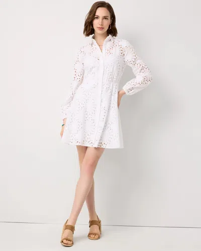 White House Black Market Eyelet Long Sleeve Cotton Dress In White