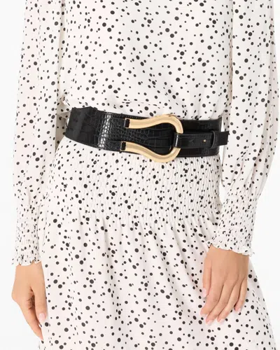 White House Black Market Faux Croc Wide Waist Belt In Black