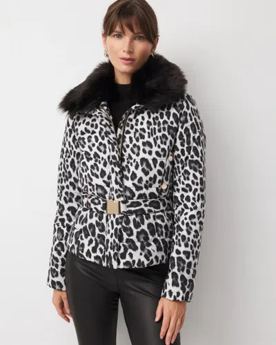 White House Black Market Faux Fur Collar Leopard Puffer Jacket