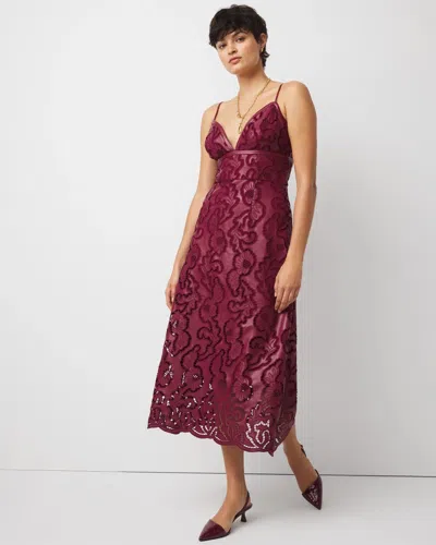 White House Black Market Faux Leather Lace Midi Dress In Burgundy