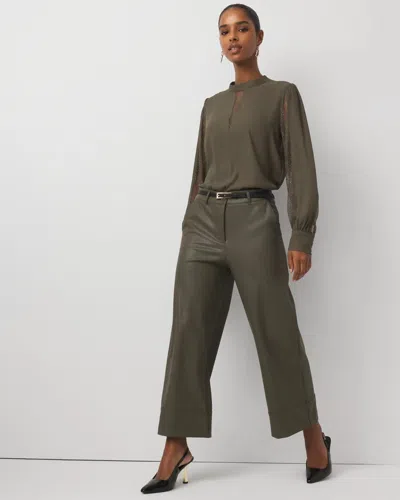 White House Black Market Faux Leather Wide Leg Pants Crop In Green