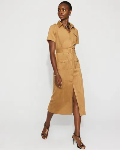 White House Black Market Faux Suede Shirt Dress In Brown
