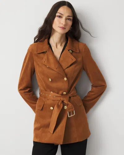 White House Black Market Faux Suede Trench Coat In Brown