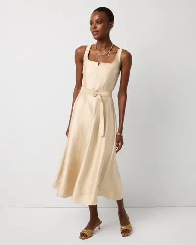 White House Black Market Fit + Flare Notch Neck Midi Dress In Gold