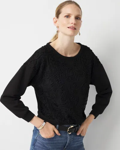 White House Black Market Floral Applique Sweater In Black