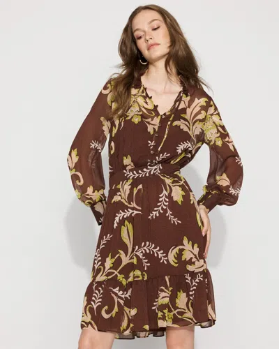 White House Black Market Floral Blouson Dress In Brown