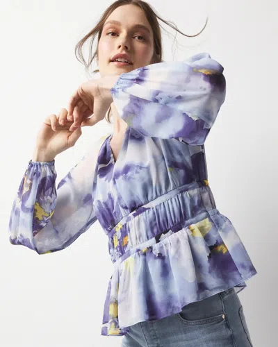 White House Black Market Floral Print Blouse In Sia Floral Ecru