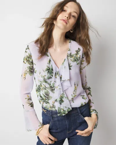 White House Black Market Floral Ruffle Blouse In Forever Floral S Lilac