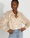White House Black Market Floral Ruffle Neck Blouse With Gold Clip