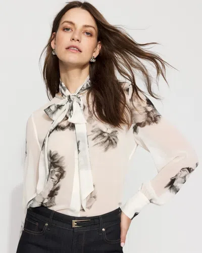 White House Black Market Floral Tie-neck Chiffon Blouse