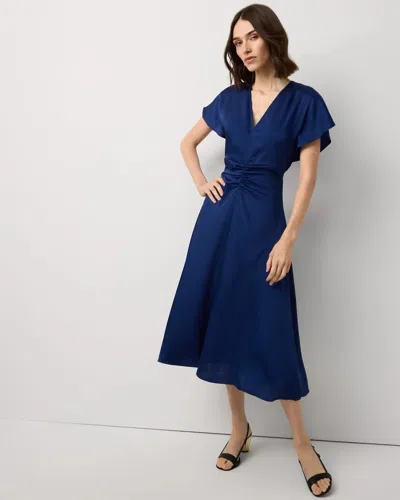 White House Black Market Flutter Sleeve Midi Dress In Blue