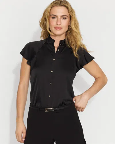 White House Black Market Flutter-sleeve Satin Shirt In Black