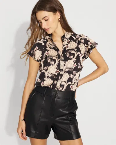 White House Black Market Flutter-sleeve Satin Shirt In Black