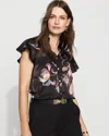 White House Black Market Flutter-sleeve Satin Shirt In Black