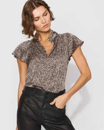 White House Black Market Flutter-sleeve Satin Shirt In Brown