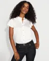 White House Black Market Flutter-sleeve Satin Shirt In White