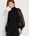 White House Black Market Fringe Sleeve Mockneck Pullover Sweater In Black