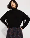 White House Black Market Fringe Turtleneck Sweater In Black