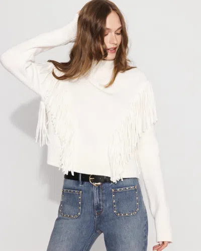 White House Black Market Fringe Turtleneck Sweater In White