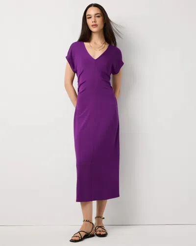 White House Black Market Gathered Waist Short Sleeve Midi Dress In Purple