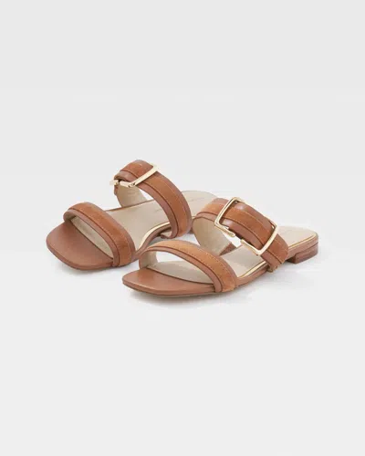 White House Black Market Gold Buckle Flat Sandals In Brown