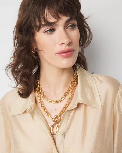 White House Black Market Gold Double Links Toggle Necklace |