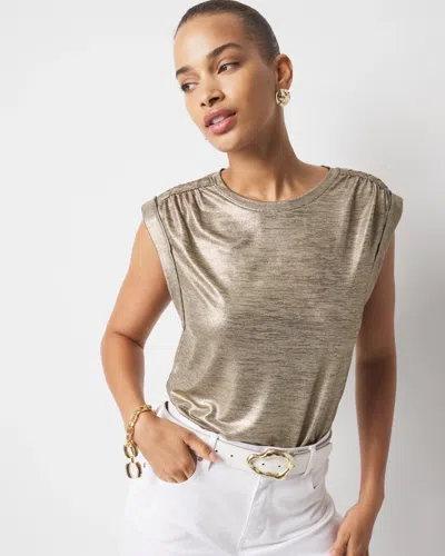 White House Black Market Gold Foil Braided Shoulder Tee