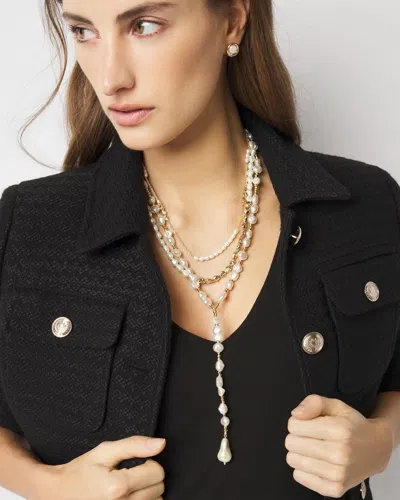 White House Black Market Gold + Pearl Convertible Y Necklace |