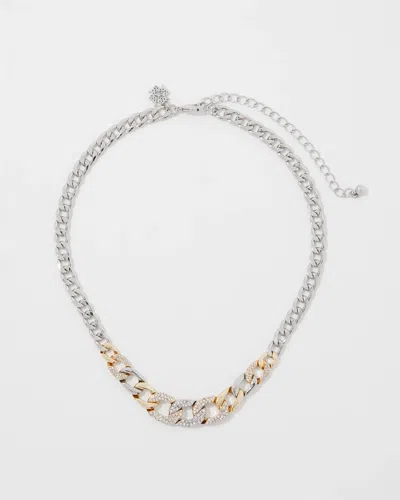 White House Black Market Gold + Silver Pave Link Necklace |  In Gold W/silver