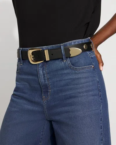 White House Black Market Gold Studded Denim Belt In Black