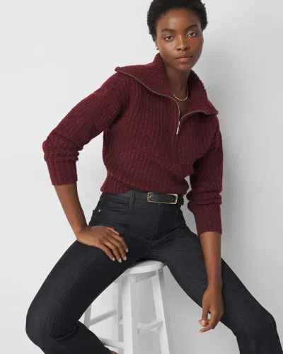 White House Black Market Half-zip Boucle Sweater In Red/black Marl