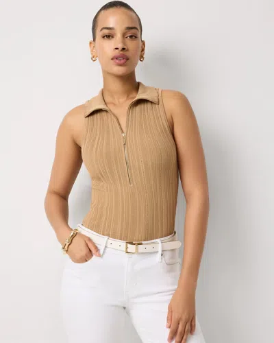 White House Black Market Half Zip Ribbed Halter Sweater Tank Top In Brown