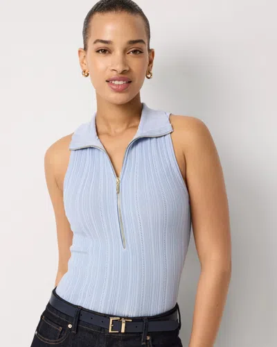 White House Black Market Half Zip Ribbed Halter Sweater Tank Top In Blue