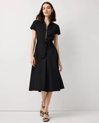 White House Black Market Half-zip Poplin Shirt Dress In Black