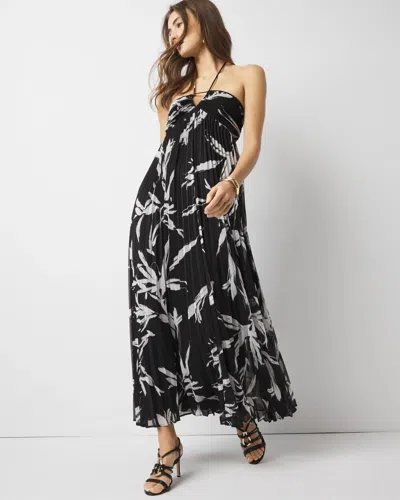 White House Black Market Halter Pleated Maxi Dress In Flourish Foliage Black