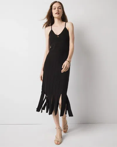White House Black Market Halter Sweater Dress With Fringe In Black