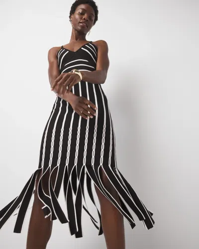 White House Black Market Halter Sweater Dress With Fringe In Rail Stripe Black