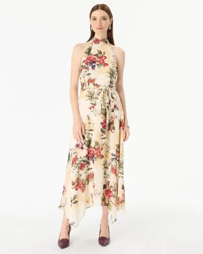 White House Black Market Handkerchief Hem Chiffon Halter Midi Dress In Harvest Floral Antique Wh