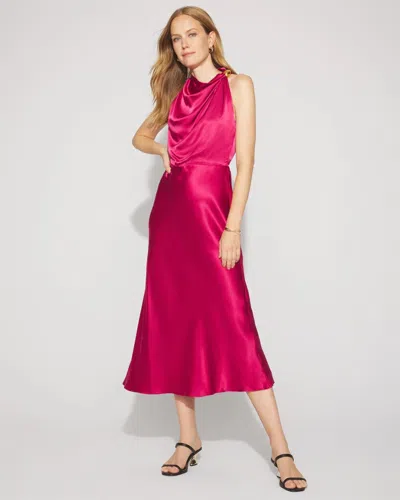 White House Black Market High-neck Satin Midi Dress In Pink