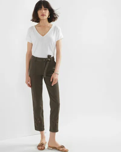 White House Black Market High-rise Belted Straight Crop Jeans In Olive Green