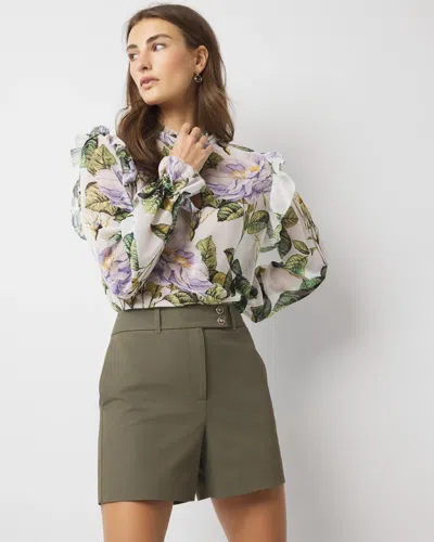 White House Black Market High-rise Extended Tab Shorts In Forever Olive