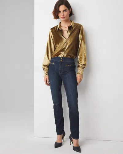 White House Black Market High-rise Horsebit Slim Jeans In Dark Wash Denim