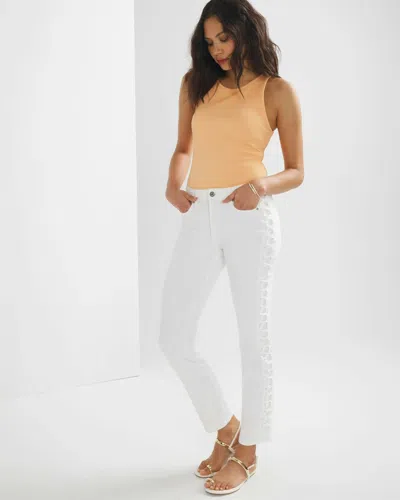 White House Black Market High-rise Lace-up Straight Jeans In White