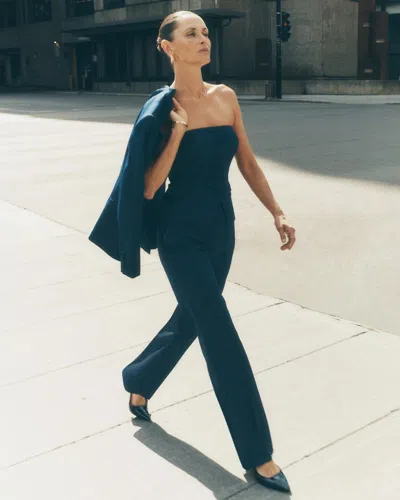 White House Black Market High-rise Pinstripe Flare Trousers In Officer Blue Pinstripe