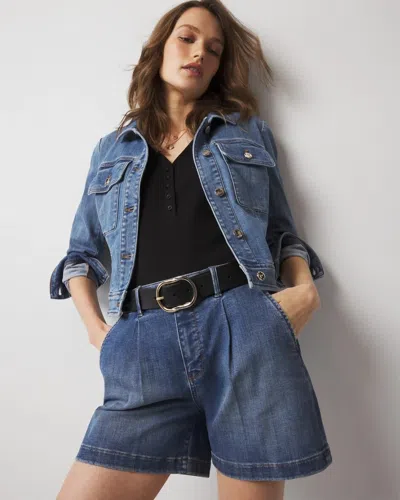 White House Black Market High-rise Pleated Denim Jean Shorts In Medium Wash Denim