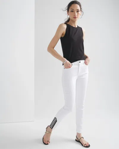 White House Black Market High-rise Printed Hem Skinny Ankle Jeans In White