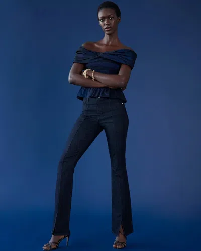 White House Black Market High-rise Sculpt Skinny Flare Ankle-slit Jeans In Dark Wash Denim